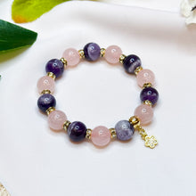 Load image into Gallery viewer, Rose Quartz x Chevron Amethyst Crystal Bracelet
