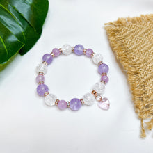 Load image into Gallery viewer, Lavender Mist (Lavender Quartz, Kunzite, Frosted Clear Quartz, Purple Glass Heart Charm) Crystal Bracelet