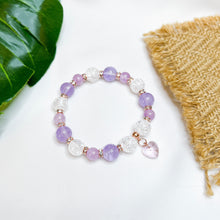 Load image into Gallery viewer, Lavender Mist (Lavender Quartz, Kunzite, Frosted Clear Quartz, Purple Glass Heart Charm) Crystal Bracelet