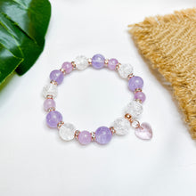 Load image into Gallery viewer, Lavender Mist (Lavender Quartz, Kunzite, Frosted Clear Quartz, Purple Glass Heart Charm) Crystal Bracelet