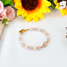 Load image into Gallery viewer, Mini Rosy Snow (Rose Quartz, Icy White Jade) Chain Crystal Bracelet