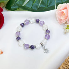 Load image into Gallery viewer, Purple Passion (RARE Tiffany, Lavender Quartz, Clear Quartz, Silver Heart) Crystal Bracelet
