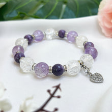 Load image into Gallery viewer, Purple Passion (RARE Tiffany, Lavender Quartz, Clear Quartz, Silver Heart) Crystal Bracelet