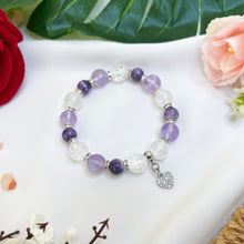 Load image into Gallery viewer, Purple Passion (RARE Tiffany, Lavender Quartz, Clear Quartz, Silver Heart) Crystal Bracelet
