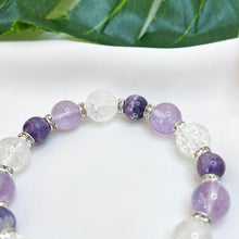 Load image into Gallery viewer, Purple Passion (RARE Tiffany, Lavender Quartz, Clear Quartz, Silver Heart) Crystal Bracelet