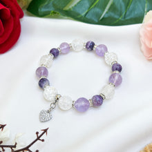 Load image into Gallery viewer, Purple Passion (RARE Tiffany, Lavender Quartz, Clear Quartz, Silver Heart) Crystal Bracelet