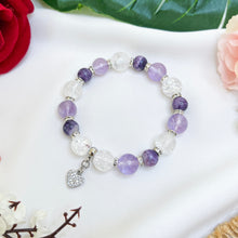 Load image into Gallery viewer, Purple Passion (RARE Tiffany, Lavender Quartz, Clear Quartz, Silver Heart) Crystal Bracelet