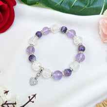 Load image into Gallery viewer, Purple Passion (RARE Tiffany, Lavender Quartz, Clear Quartz, Silver Heart) Crystal Bracelet
