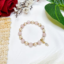 Load image into Gallery viewer, Rose Angel Pearl Crystal Bracelet (Rose Quartz, Freshwater Pearls, Gold Angel Charm)