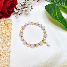 Load image into Gallery viewer, Rose Angel Pearl Crystal Bracelet (Rose Quartz, Freshwater Pearls, Gold Angel Charm)