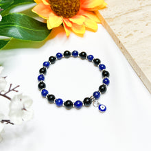Load image into Gallery viewer, Mini Evil Eye Stacker (Lapis Lazuli, Black Tourmaline, 304 Stainless Steel Evil Eye) Crystal Bracelet