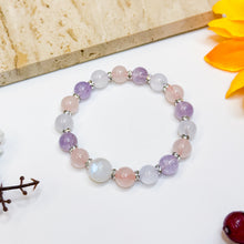 Load image into Gallery viewer, Rainbow Cotton (Rainbow Moonstone, Rose Quartz, Lavender Quartz, Icy Blue Chalcedony) Crystal Bracelet