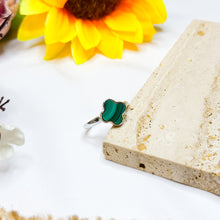 Load image into Gallery viewer, Malachite Crystal Clover Sterling Silver S925 Adjustable Ring