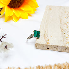 Load image into Gallery viewer, Malachite Crystal Clover Sterling Silver S925 Adjustable Ring