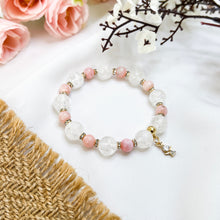 Load image into Gallery viewer, Pink Opal x Frosted Quartz Crystal Bracelet (Silver Angel Charm)