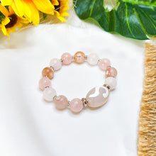 Load image into Gallery viewer, Money Hook Dzi, Rose Quartz, White Jade, Sakura Agate Crystal Bracelet