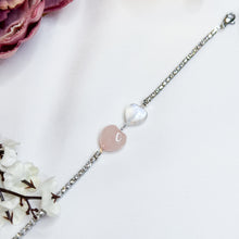 Load image into Gallery viewer, Rose Moon Heart (Rose Quartz, Rainbow Moonstone) Crystal Signature Tennis Chain Bracelet