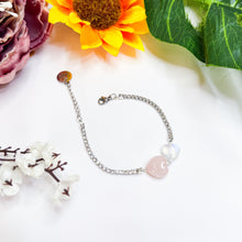 Load image into Gallery viewer, Rose Moon Heart (Rose Quartz, Rainbow Moonstone) Crystal Signature Tennis Chain Bracelet