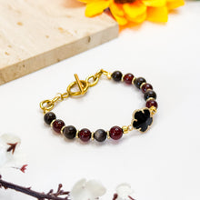 Load image into Gallery viewer, Mini Dahlia (Silver Sheen Obsidian, Garnet) Crystal Bracelet