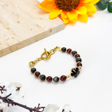 Load image into Gallery viewer, Mini Dahlia (Silver Sheen Obsidian, Garnet) Crystal Bracelet