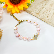 Load image into Gallery viewer, Pink Roses (Rose Quartz, Pink Conch) Slider Crystal Bracelet