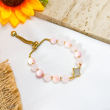 Load image into Gallery viewer, Pink Roses (Rose Quartz, Pink Conch) Slider Crystal Bracelet