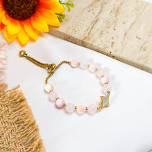 Load image into Gallery viewer, Pink Roses (Rose Quartz, Pink Conch) Slider Crystal Bracelet