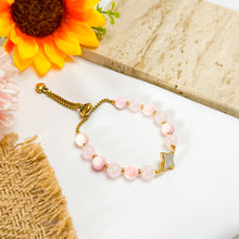Load image into Gallery viewer, Pink Roses (Rose Quartz, Pink Conch) Slider Crystal Bracelet