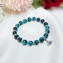 Load image into Gallery viewer, Chrysocolla (w/ Silver Evil Eye Charm) Crystal Bracelet