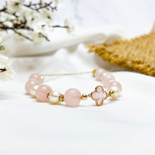 Load image into Gallery viewer, Rose Pearl Magnetic Crystal Bracelet (Rose Quartz, Pearl, Gold Clover Charm)