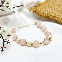 Load image into Gallery viewer, Rose Pearl Magnetic Crystal Bracelet (Rose Quartz, Pearl, Gold Clover Charm)
