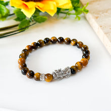 Load image into Gallery viewer, Mini Yellow Tiger's Eye with Stainless Steel Pixiu Charm Crystal Bracelet
