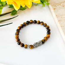 Load image into Gallery viewer, Mini Yellow Tiger's Eye with Stainless Steel Pixiu Charm Crystal Bracelet