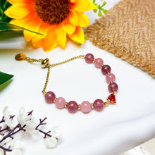 Load image into Gallery viewer, Princess Dahlia (RARE Guava Quartz, Strawberry Quartz) Gold Chain Crystal Bracelet