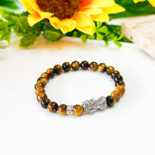 Load image into Gallery viewer, Mini Yellow Tiger's Eye with Stainless Steel Pixiu Charm Crystal Bracelet