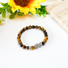 Load image into Gallery viewer, Mini Yellow Tiger's Eye with Stainless Steel Pixiu Charm Crystal Bracelet
