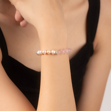 Load image into Gallery viewer, Rose Pearl Crystal Bracelet (Rose Quartz & Freshwater Pearls)