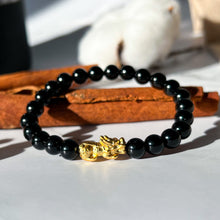Load image into Gallery viewer, Black Tourmaline (w/ Gold Plated Pixiu)