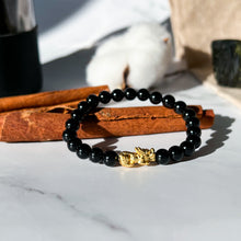 Load image into Gallery viewer, Black Tourmaline (w/ Gold Plated Pixiu)