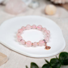 Load image into Gallery viewer, Rose Quartz (Rose Gold Evil Eye) Crystal Bracelet