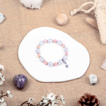 Load image into Gallery viewer, Pink Opal x Frosted Quartz Crystal Bracelet (Silver Angel Charm)