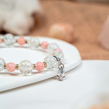 Load image into Gallery viewer, Pink Opal x Frosted Quartz Crystal Bracelet (Silver Angel Charm)