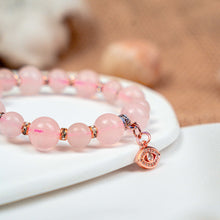 Load image into Gallery viewer, Rose Quartz (Rose Gold Evil Eye) Crystal Bracelet