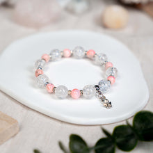 Load image into Gallery viewer, Pink Opal x Frosted Quartz Crystal Bracelet (Silver Angel Charm)