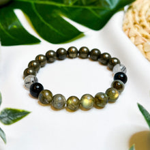 Load image into Gallery viewer, Fortune Four (Labradorite, Pyrite, Black Rutile, Blue Tiger's Eye) Crystal Bracelet