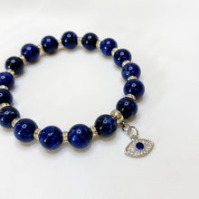 Load image into Gallery viewer, Sodalite (Silver Evil Eye Charm) Crystal Bracelet