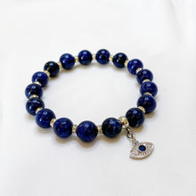 Load image into Gallery viewer, Sodalite (Silver Evil Eye Charm) Crystal Bracelet