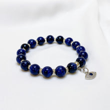 Load image into Gallery viewer, Sodalite (Silver Evil Eye Charm) Crystal Bracelet