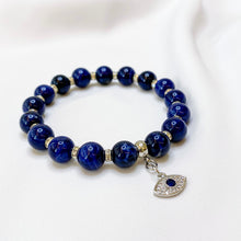 Load image into Gallery viewer, Sodalite (Silver Evil Eye Charm) Crystal Bracelet