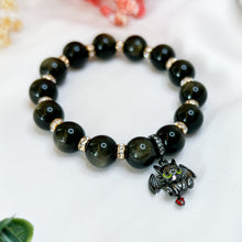 Load image into Gallery viewer, Golden Sheen Obsidian (w/ S925 Night Fury) Crystal Bracelet